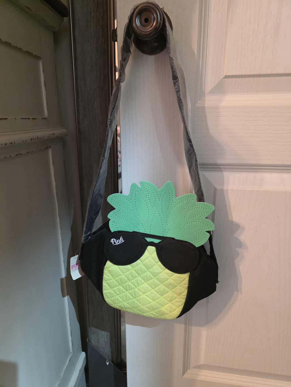 Victoria's Secret Pink Pineapple Crossbody Bag in Black and Lime Green